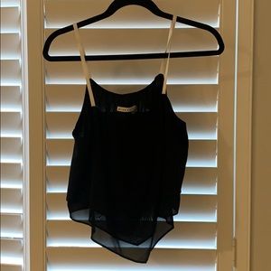 Alice and Olivia black flowy crop top white straps